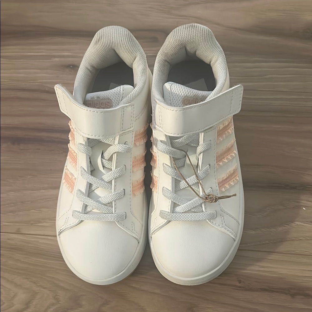 Adidas Kids White & Light Pink High-Top Sneakers